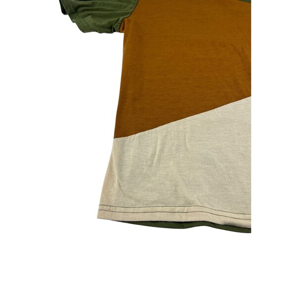 Shein Colorblock T-Shirt In Green Brown Embroidered Deer Logo Streetwear Casual - Picture 8 of 13